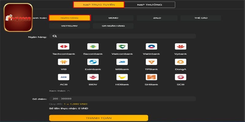 Hướng dẫn nạp tiền KM1888B qua ví điện tử