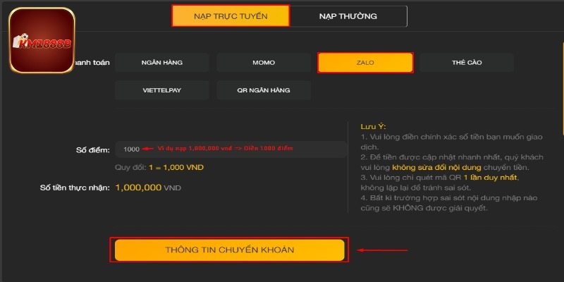 Vài lưu ý khi nạp tiền cần nhớ